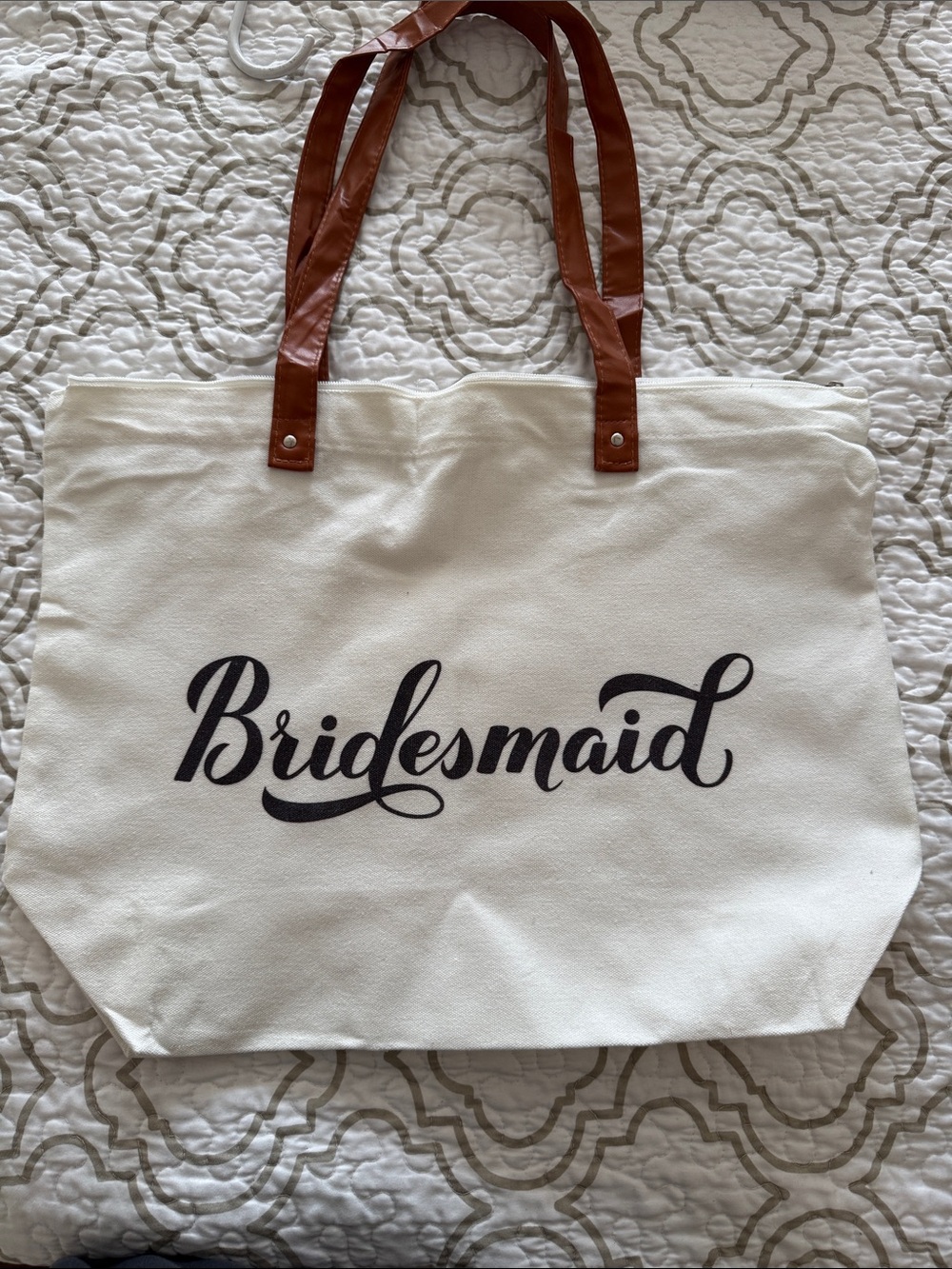 Bridesmaid Canvas Tote Bag with Brown Handles